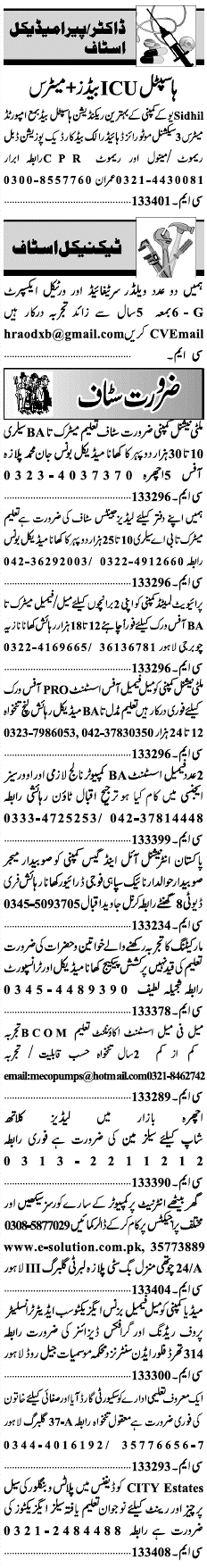 Misc. Jobs in Lahore Jang Classified 3