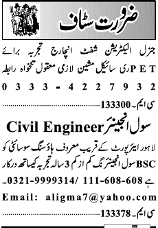 Misc. Jobs in Lahore Jang Classified 4