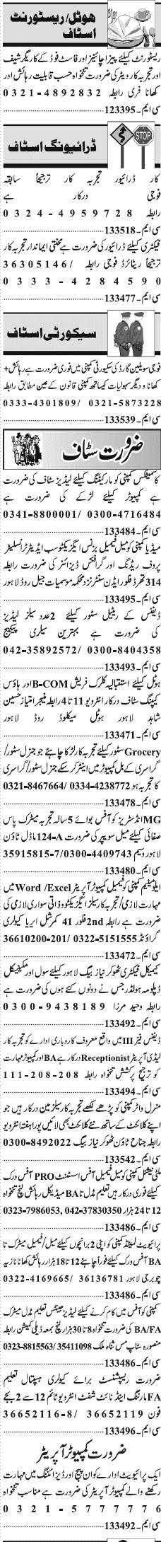 Misc. Jobs in Lahore Jang Classified 2