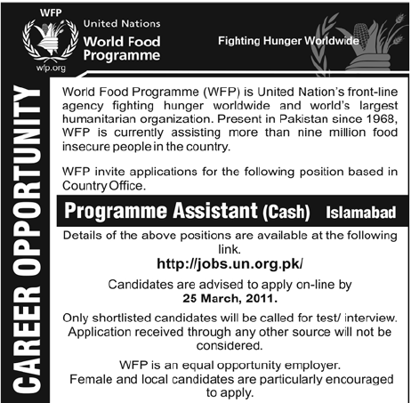 WFP (UN Jobs) Requires Programme Assistant-Cash