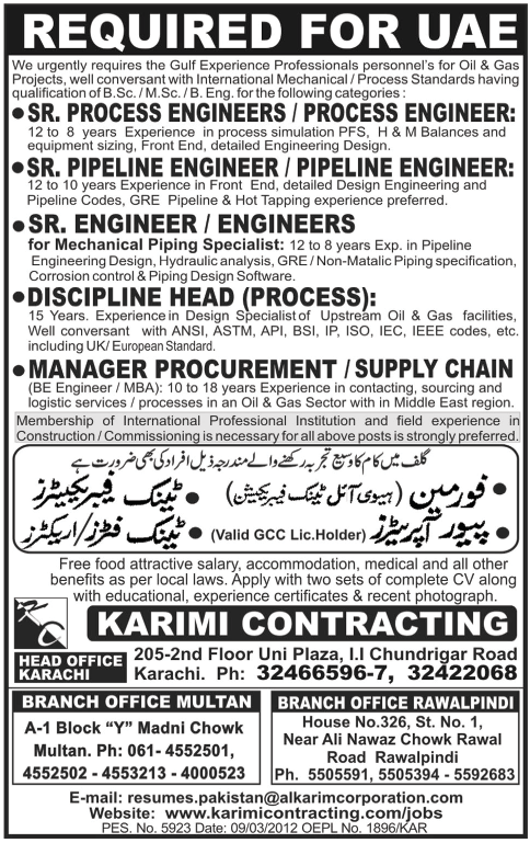 Engineers and Supporting Staff Required