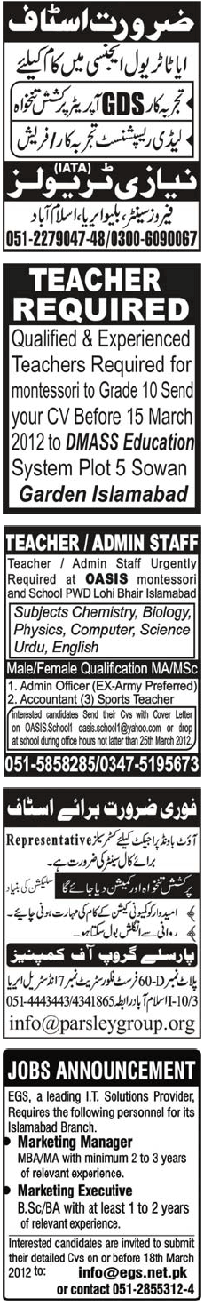 Classified Rawalpindi Jang Misc. Jobs