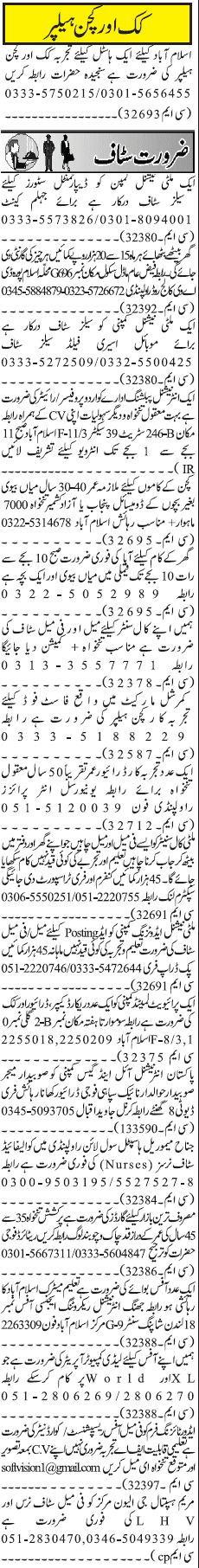 Classified Rawalpindi Jang Misc. Jobs