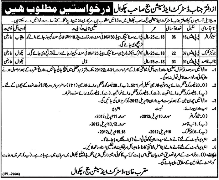 The Office of District and Session Judge (Govt Sector) Jobs Opportunity