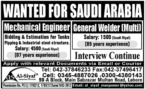 Mechanical Engineer and General Welder (Multi) Jobs