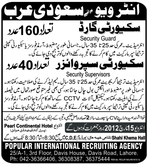 Security Guards and Security Supervisors Jobs