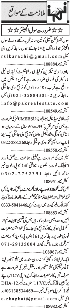 Classified Karachi Jang Misc. Jobs 2