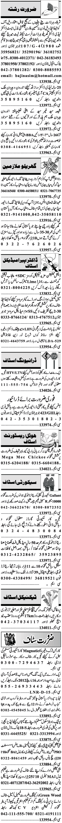 Classified Lahore Jang Misc. Jobs 2