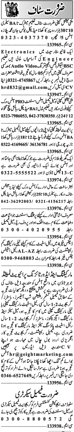 Classified Lahore Jang Misc. Jobs 3