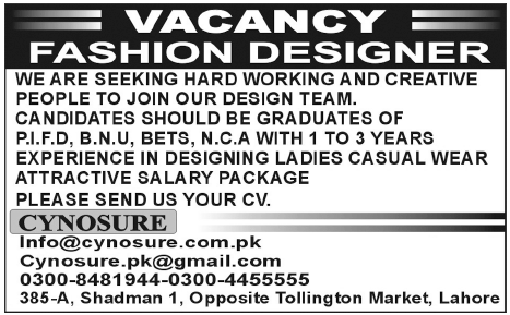 Cynosure Requires Fashion Designer