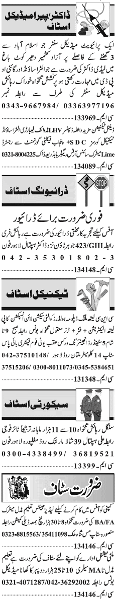 Classified Lahore Jang Misc. Jobs