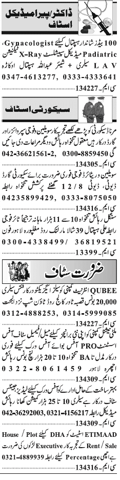 Classified Lahore Jang Misc. Jobs 1