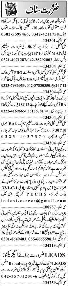 Classified Lahore Jang Misc. Jobs 2