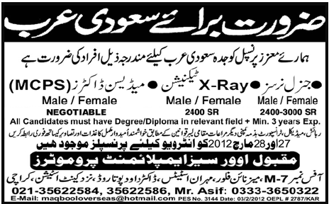 General Nurse, X-Ray Technician and Medicine Doctors Jobs