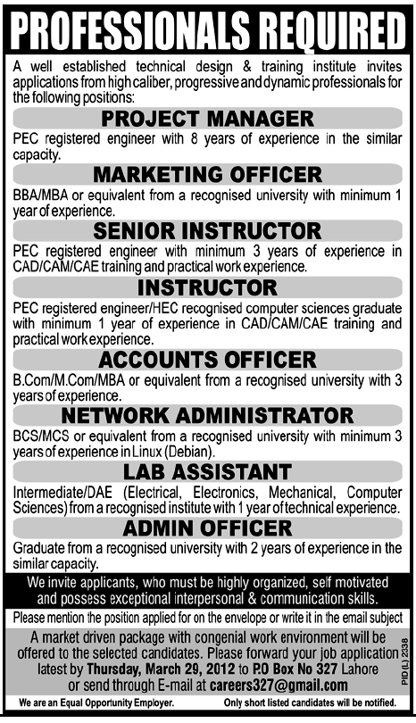 Technical Design & Training Institute Requires Staff