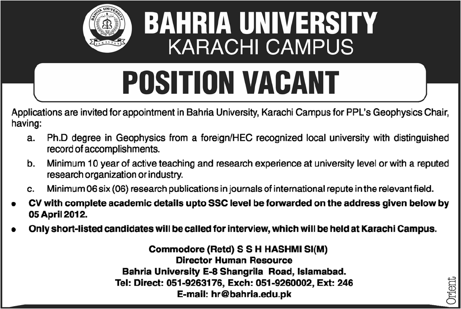 Bahria University Jobs