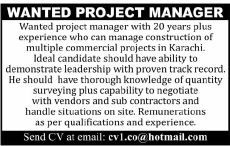 Project Manager Required for Commercial Projects