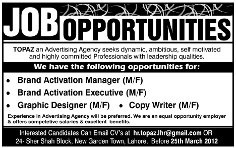 TOPAZ Advertising Agency Requires Staff