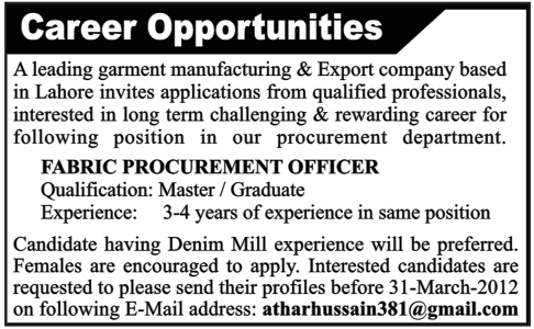 Fabric Procurement Officer Jobs