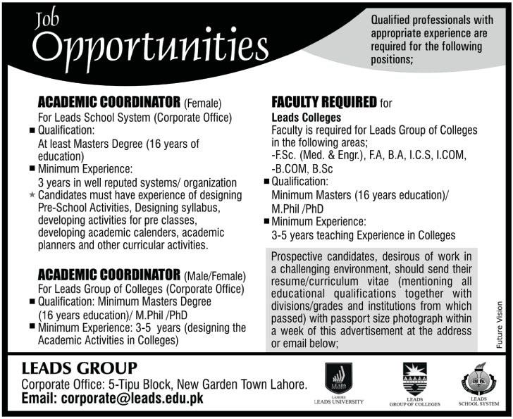 Leads Group of Colleges Jobs