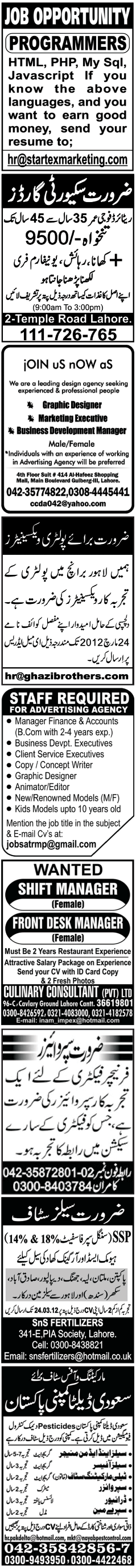 Classified Lahore Jang Misc. Jobs 2