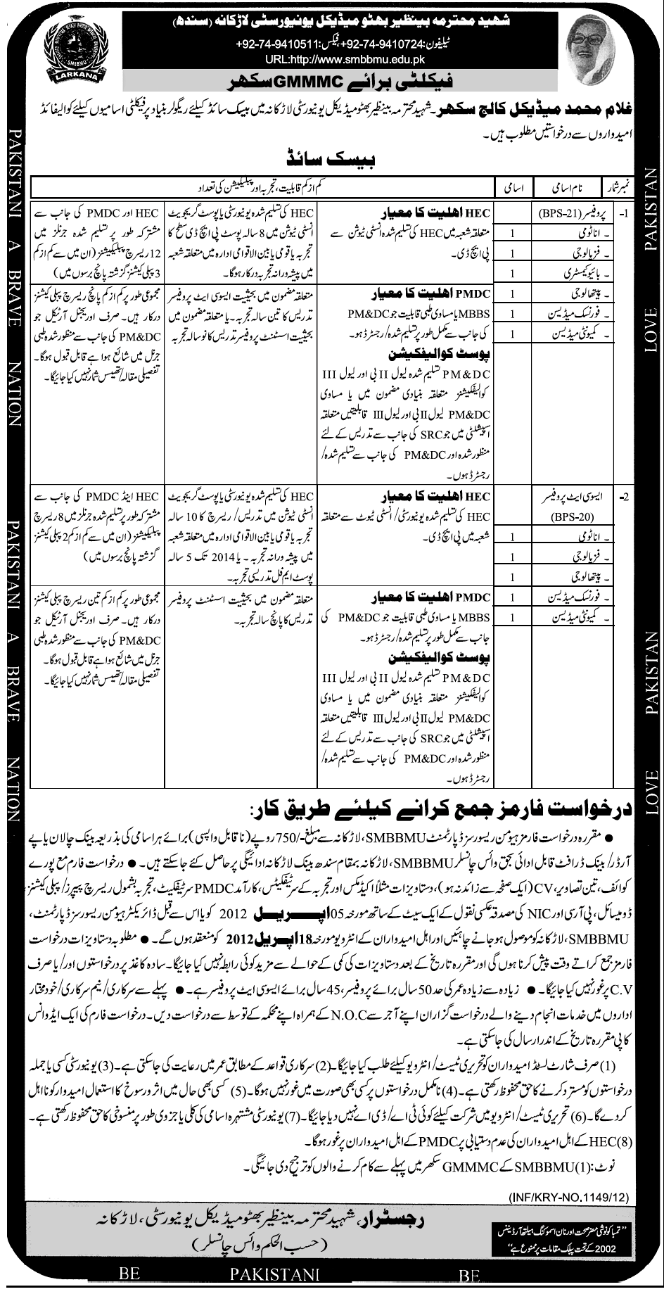 Shaheed Benazir Bhutto Medical University Larkana (Govt) Jobs