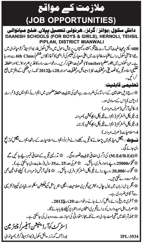 DAANISH Schools (Govt) Jobs