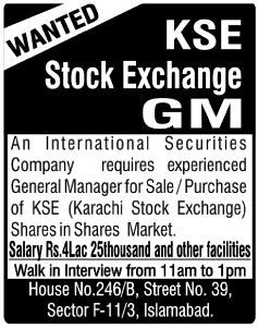 General Manager Required for the Sale/Purchase of KSE Shares