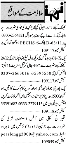 Classified Karachi Jang Misc. Jobs