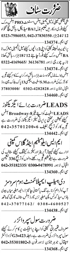 Classified Lahore Jang Misc. Jobs 3