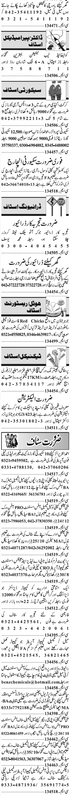 Classified Lahore Jang Misc. Jobs 2