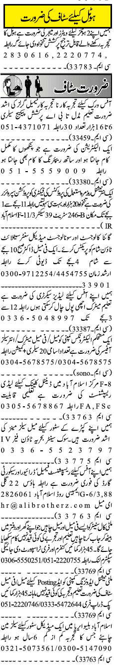 Classified Rawalpindi Jang Misc. Jobs