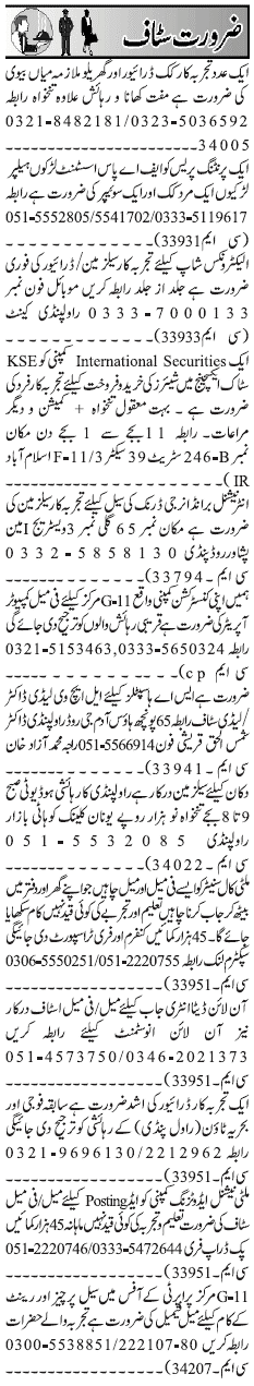 Classified Rawalpindi Jang Misc. Jobs 1