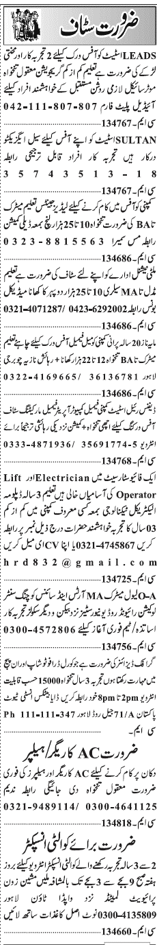 Classified Lahore Jang Misc. Jobs 3