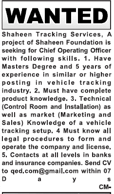 Classified Lahore Jang Misc. Jobs 1