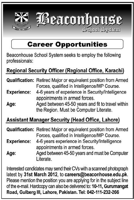 Beaconhouse School System Jobs