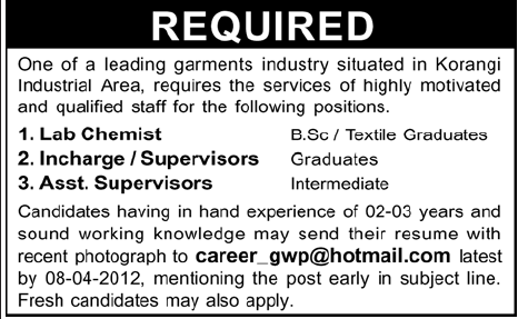 Garments Industry Requires Staff