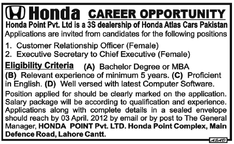 Honda Point Pvt. Ltd Requires Staff