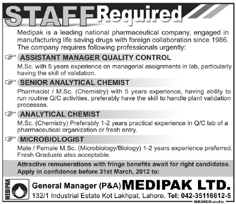 Medipak Requires Staff