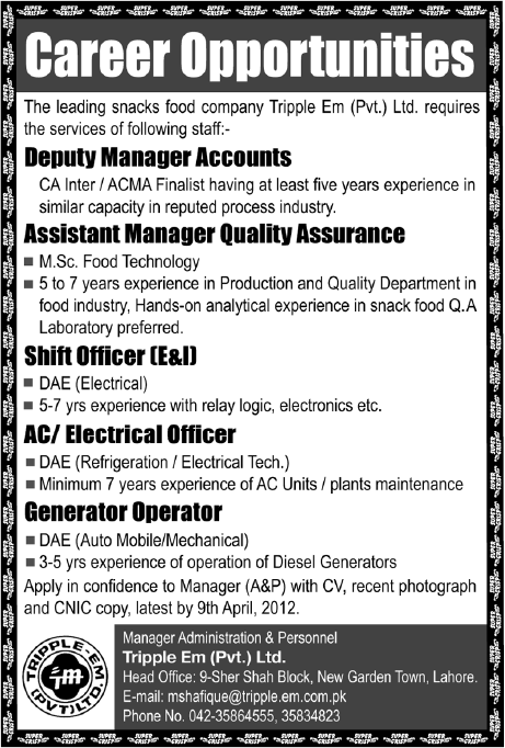 Tripple Em Pvt Ltd Jobs