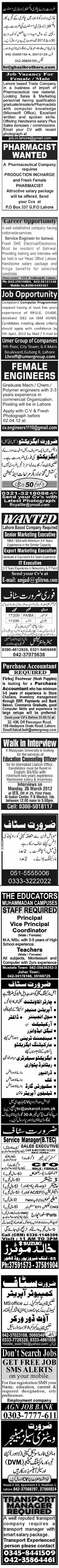 Classified Lahore Jang Misc. Jobs 1