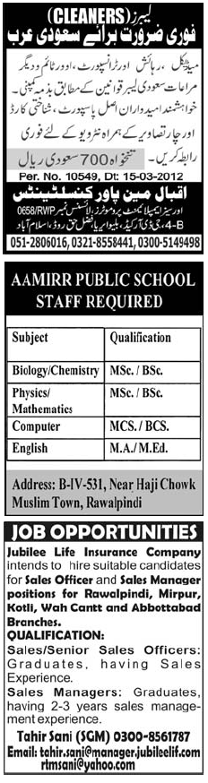 Classified Rawalpindi Jang Misc. Jobs 1