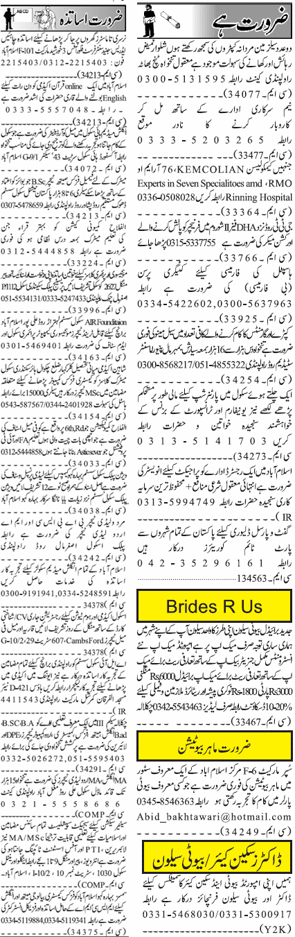 Classified Rawalpindi Jang Misc. Jobs 4
