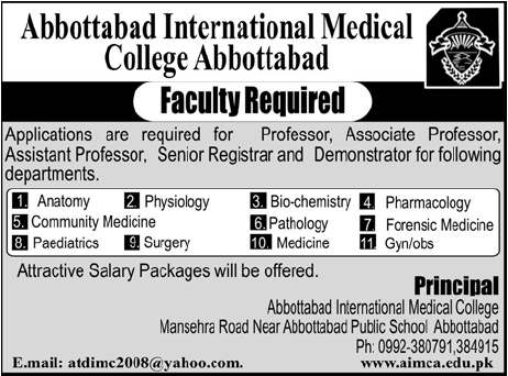 Abbottabad International Medical College Jobs