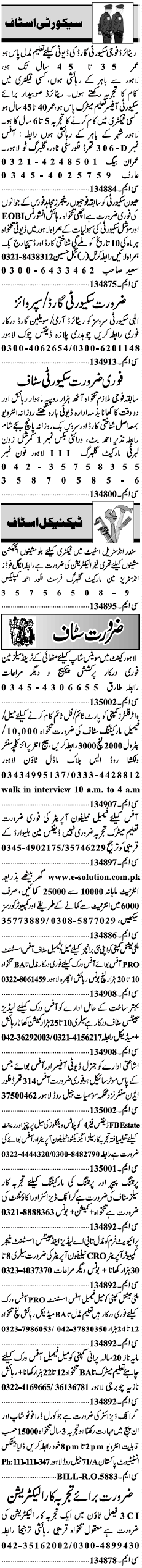 Classified Lahore Jang Misc. Jobs 2