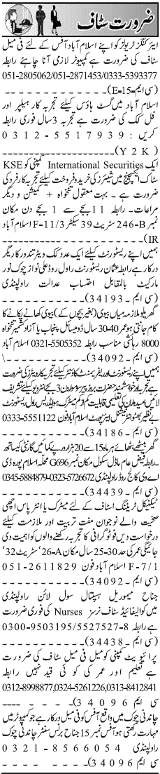 Classified Rawalpindi Jang Misc. Jobs