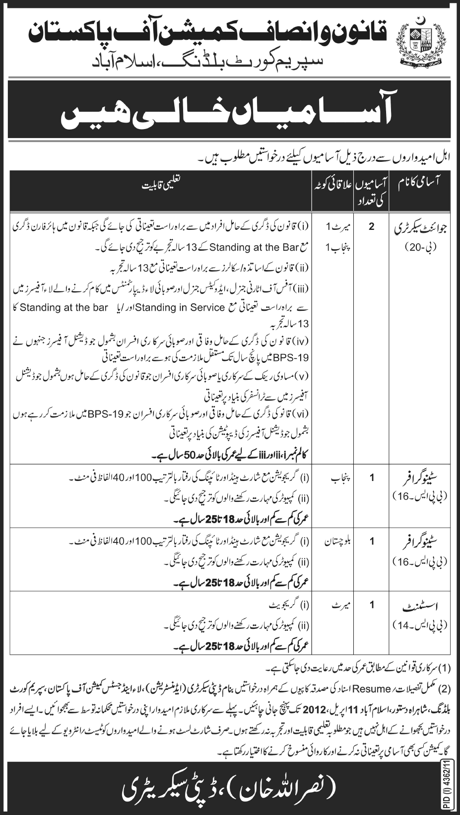 Law & Justice Commission of Pakistan (Govt) Jobs