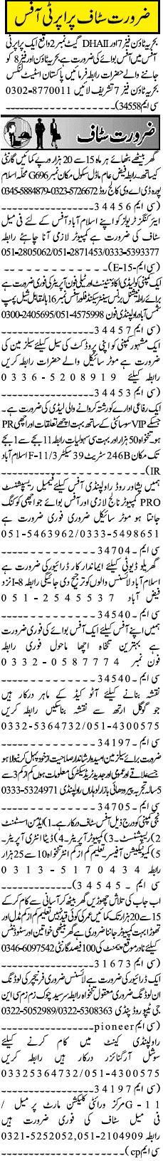 Classified Rawalpindi Jang Misc. Jobs