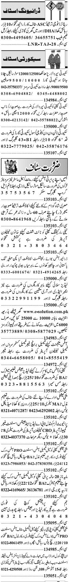 Classified Lahore Jang Misc. Jobs 2