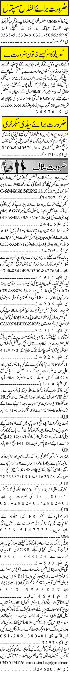 Classified Rawalpindi Jang Misc. Jobs
